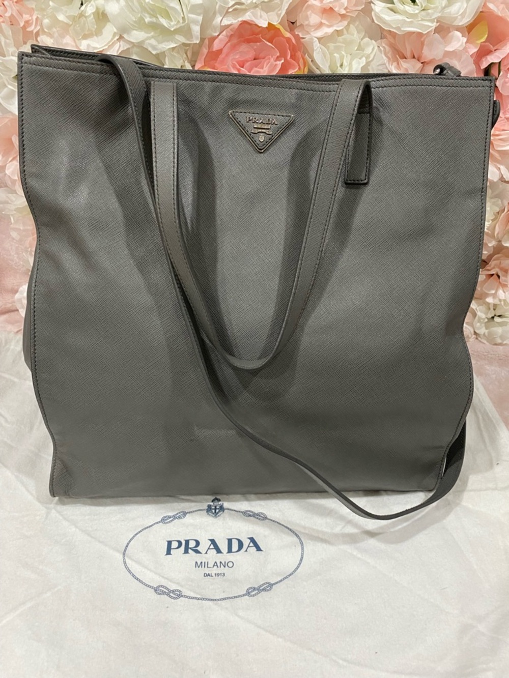 Prada Gray Saffiano Leather Tote